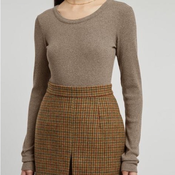 AGOLDE brown heathered maya ribbed long sleeve scoop neck - Picture 1 of 9